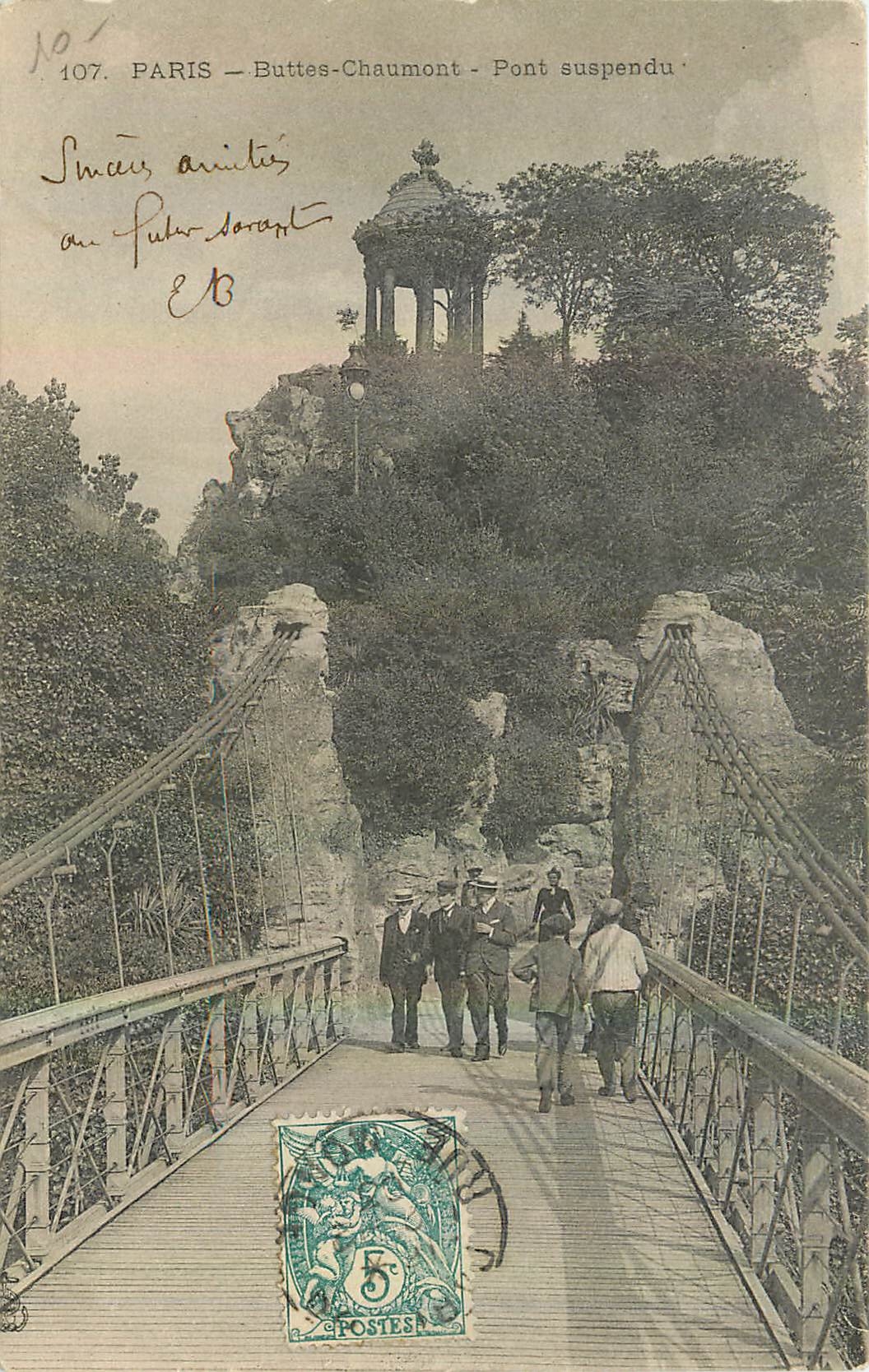 CPA Paris Buttes Chaumont Pont suspendu 
