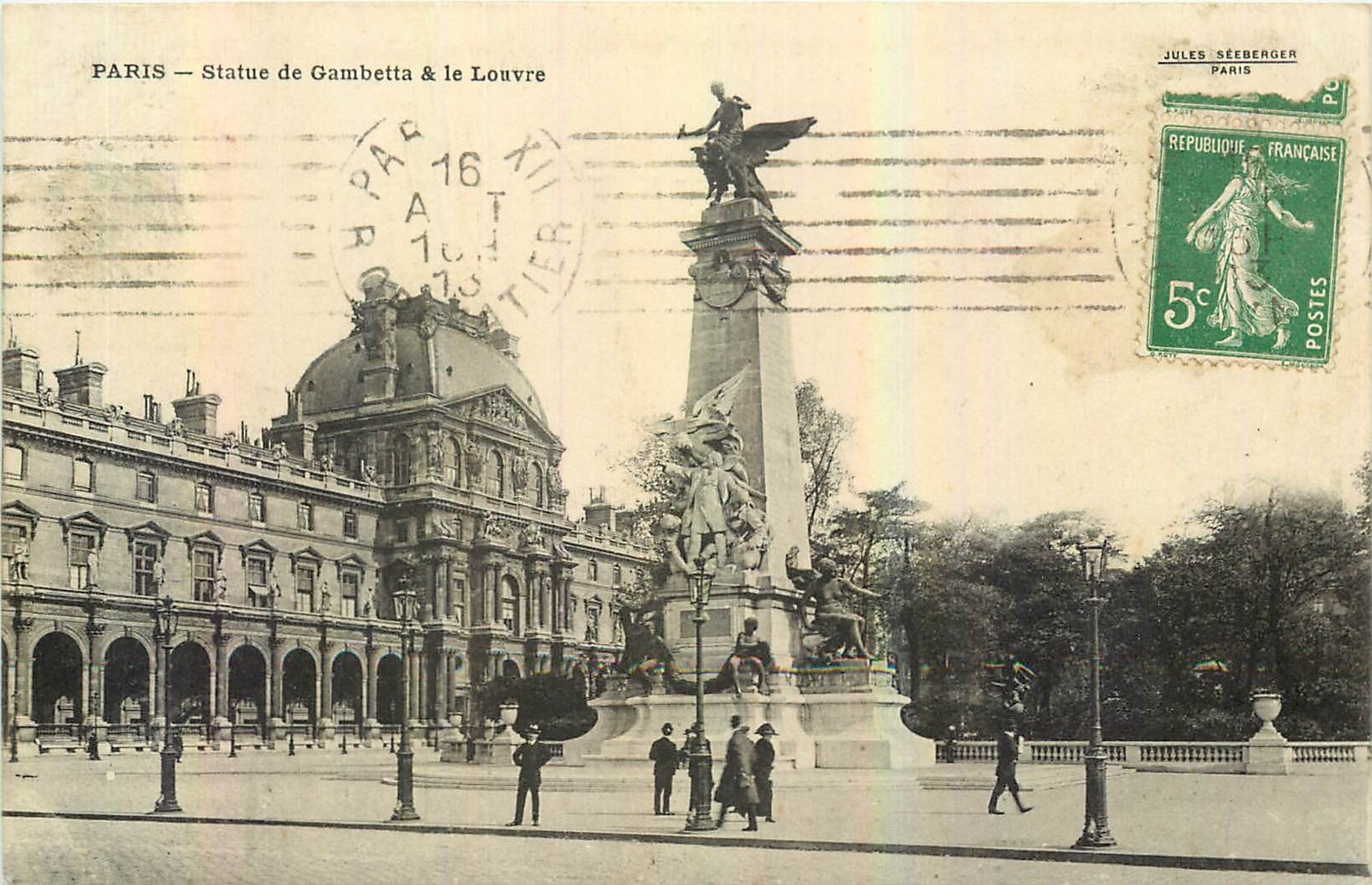 CPA Paris Statue de Gambetta & le Louvre 