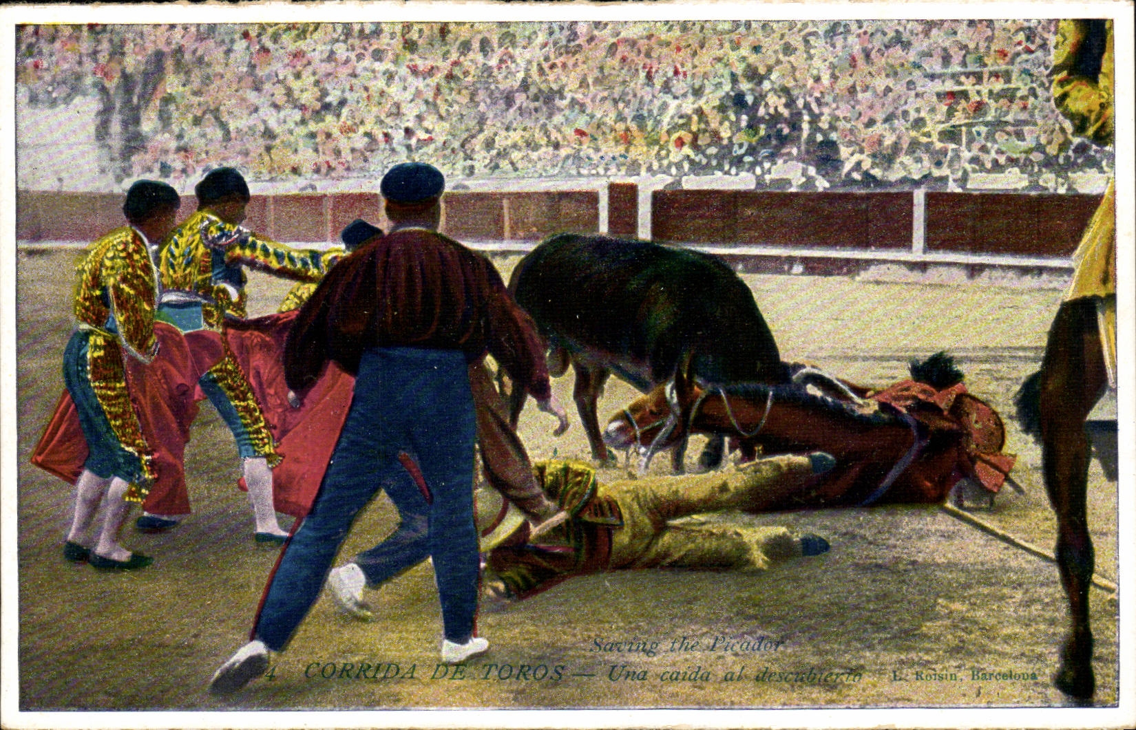 CPA Bullfight of Toros Una caida Al descubierdo (bull bullfight)