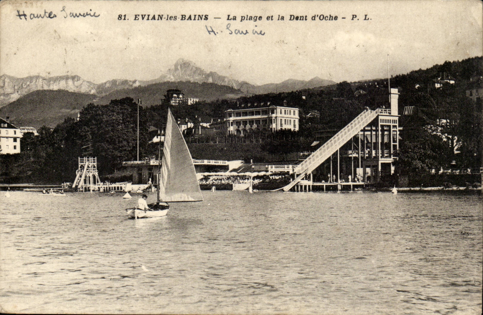 Evian les Bains CPA the beach and the tooth of oche
