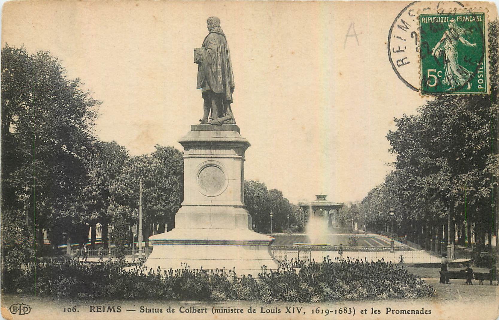 CPA Reims Statue de Colbert Ministre de Louis XIV et les promenades