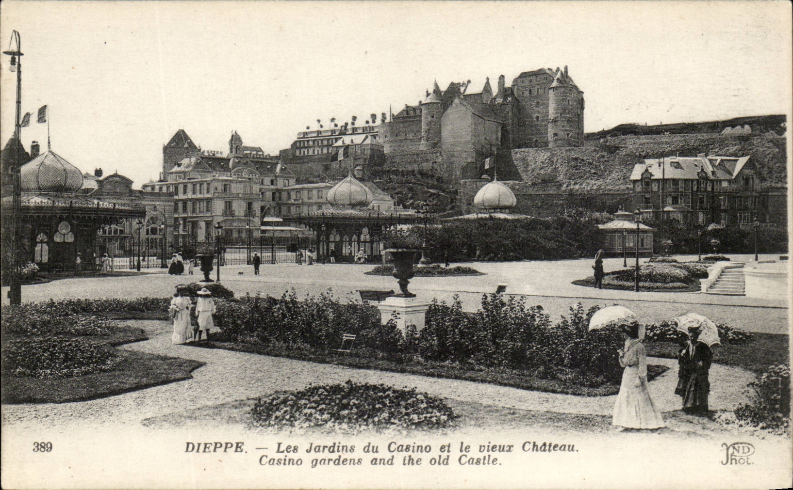Dieppe CPA gardens of the casino and the viexu castle
