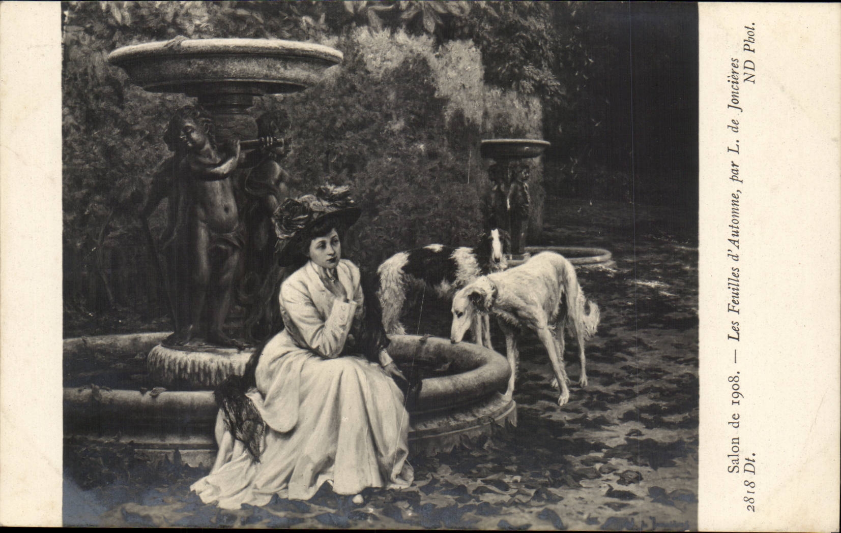 Living room of 1908 CPA sheets of autumn by L of Joncieres art painting dogs