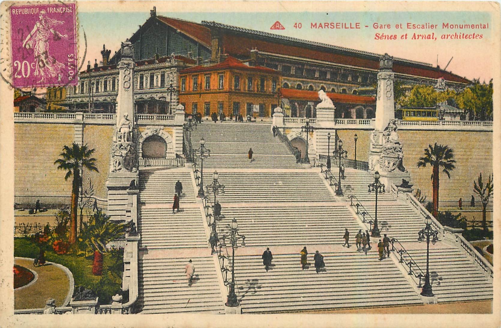 CPA Marseille Gare et Escalier Monumental