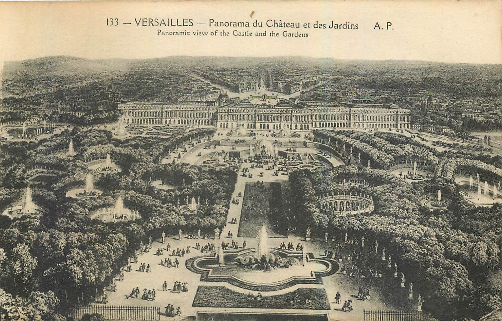 CPA Versailles Panorama du Chateau et des Jardins 
