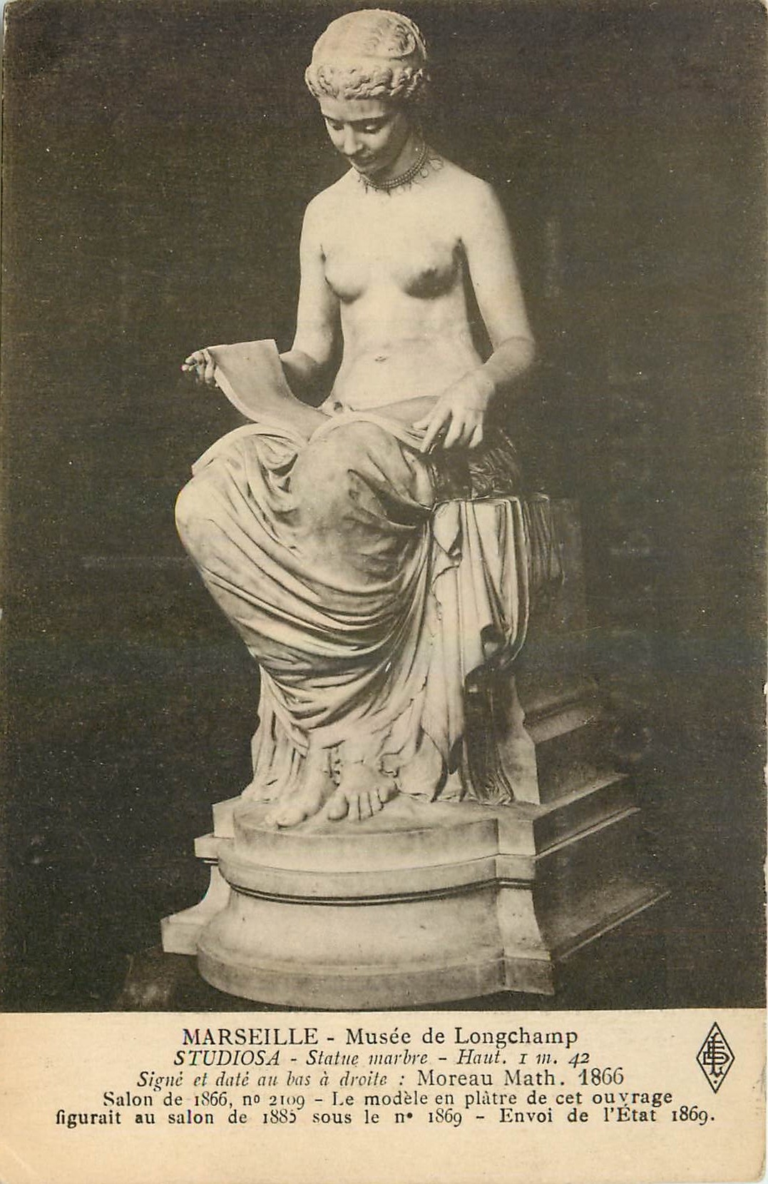 CPA Marseille Musee de Longchamp Studiosa Statue marbre