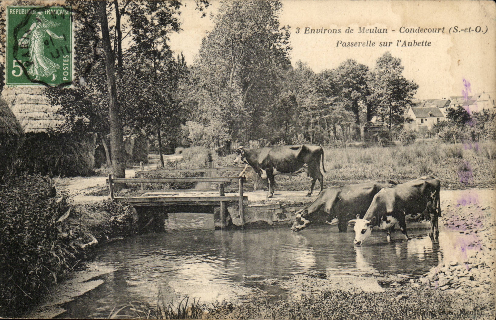 Surroundings of Meulan CPA Condecourt Footbridge on the Bus shelter (cows)