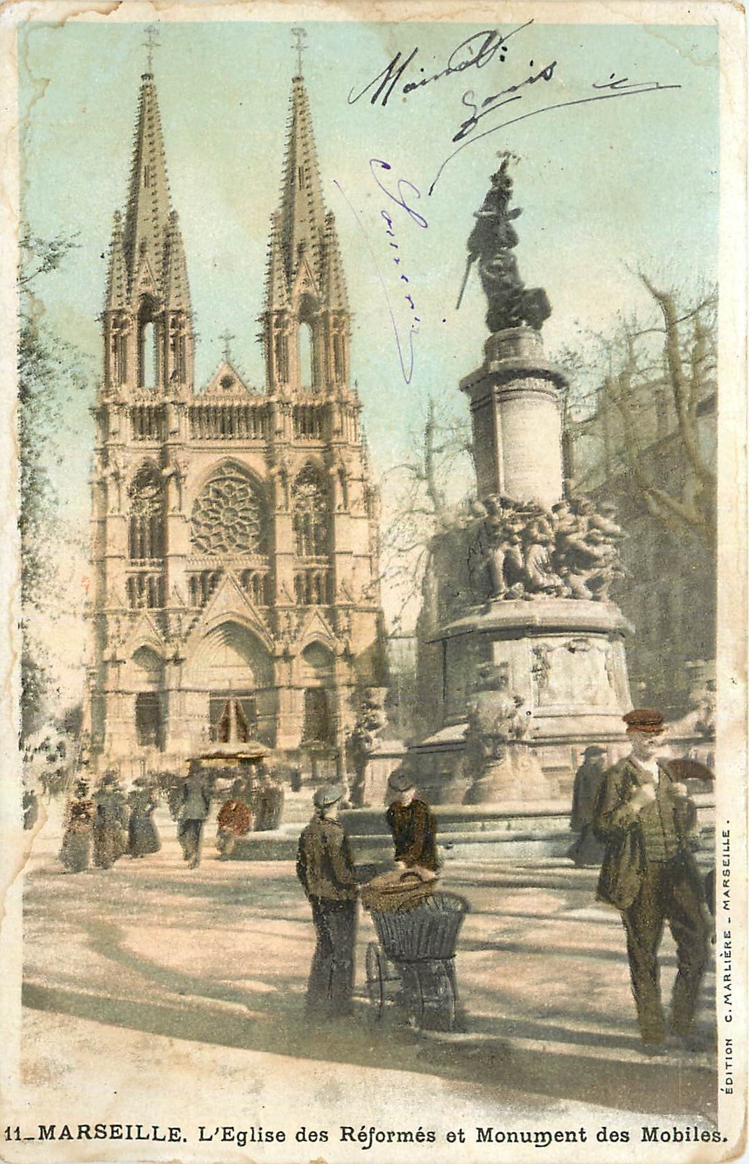 CPA Marseille l'Eglise des Reformes et Monument des Mobiles