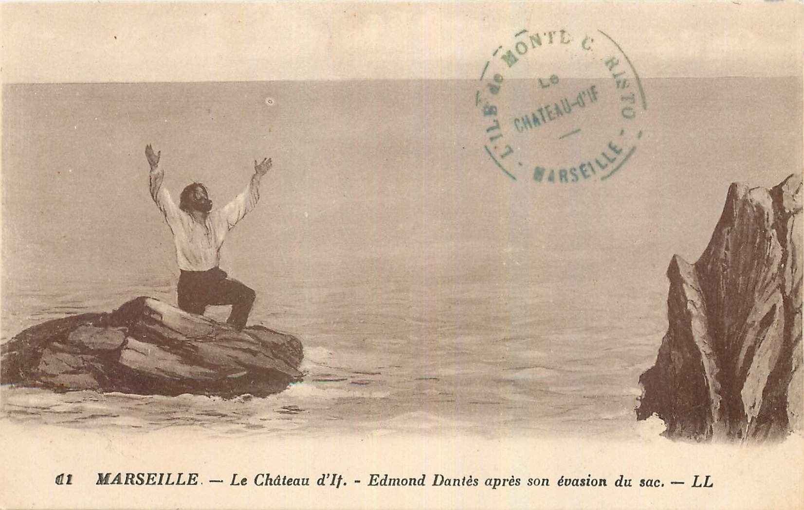 CPA Marseille Le Chateau d'If Edmond Dantes apres son evasion du sac
