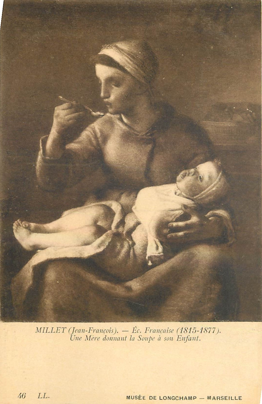 CPA Marseille Musee de Longchamp Milet Jean Francois Ec Francaise Une Mere donnant la Soupe a son En
