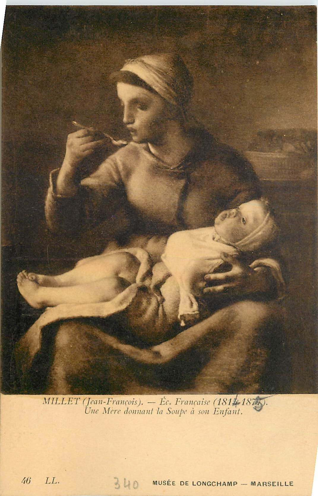 CPA Marseille Musee de Longchamp Millet Jean Francois Ec Francaise Une Mere donnant la Soupe a son E
