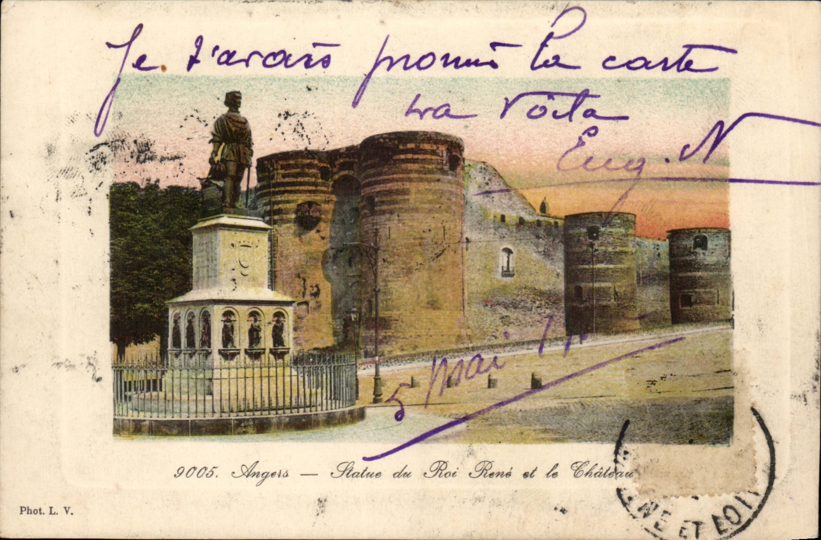 Angers CPA Statue of King Rene and the castle