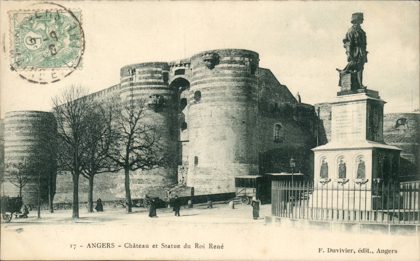 Angers CPA Statue of King Rene and the castle