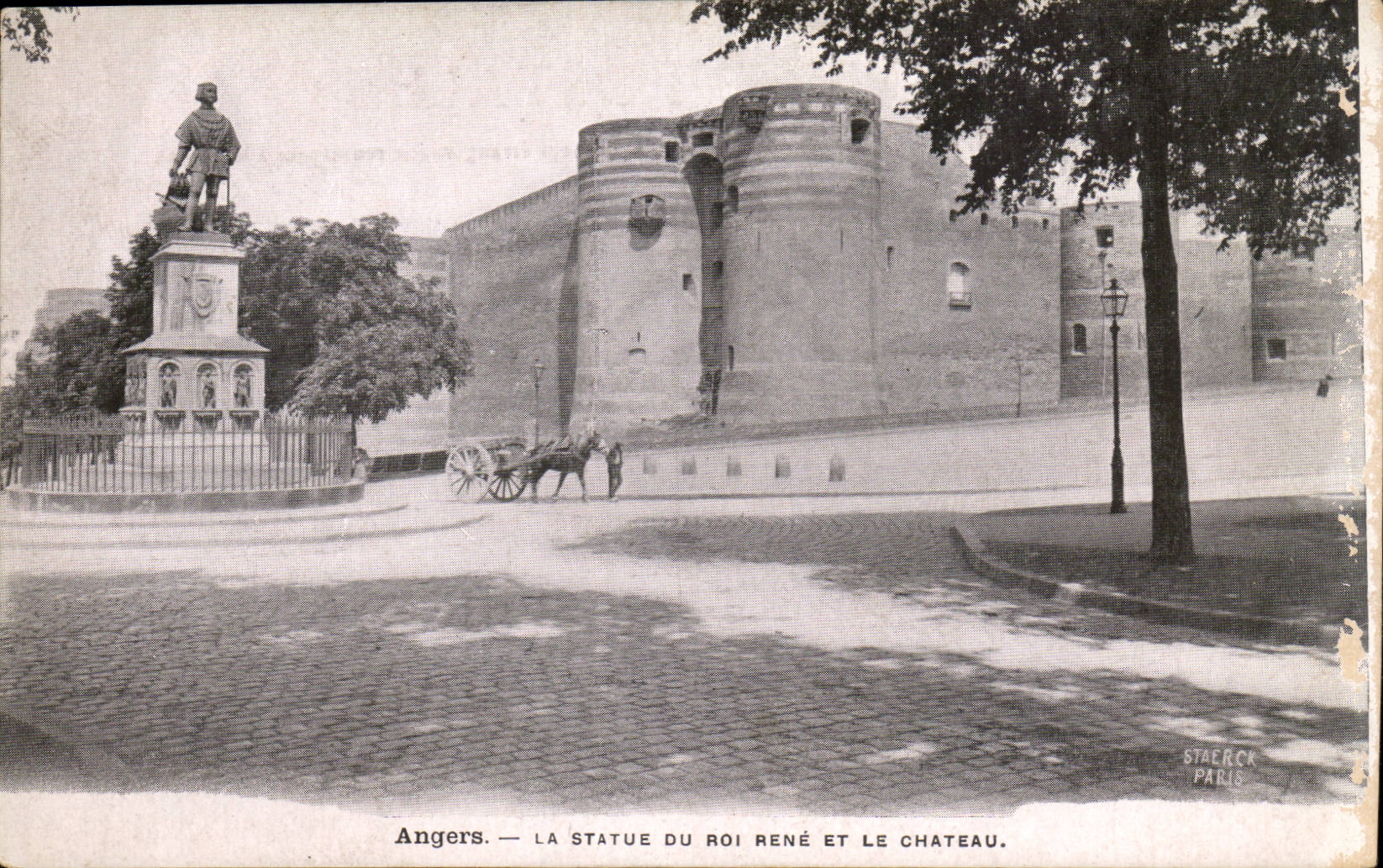 Angers CPA Statue of King Rene and the castle