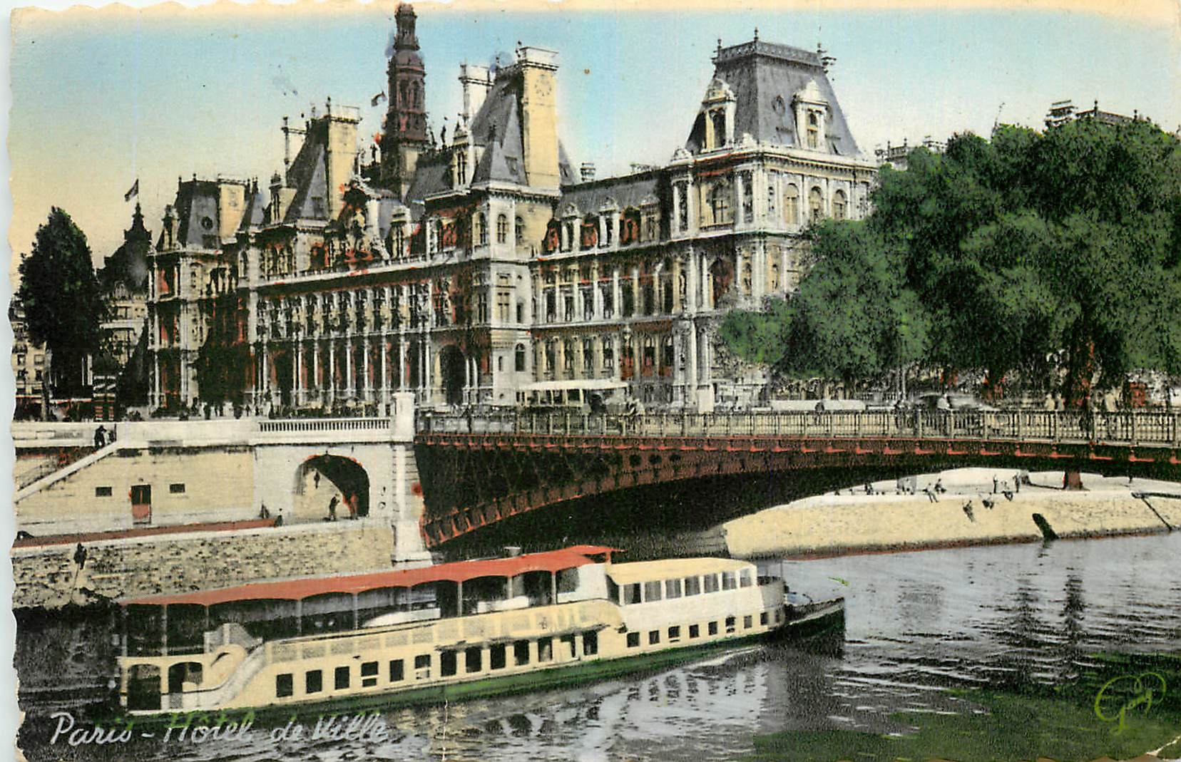 CPA Paris Hotel de Ville Bateau Peniche