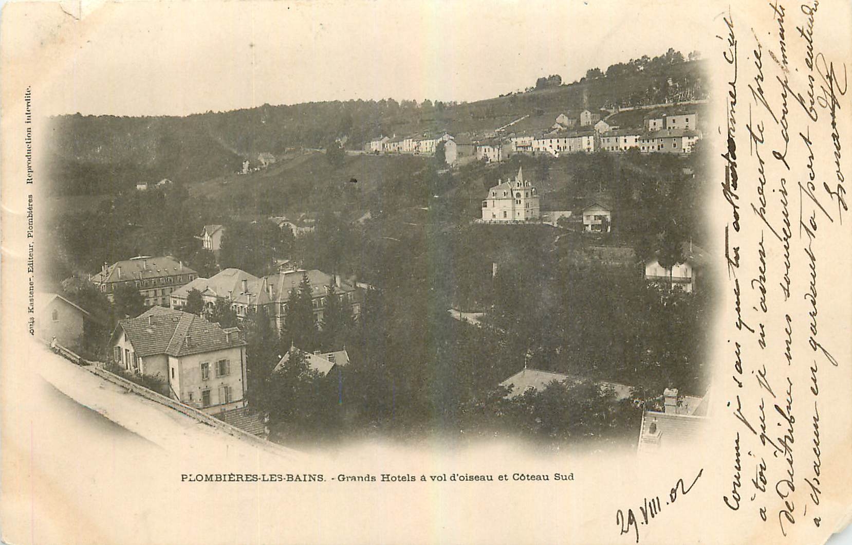CPA Plombieres les Bains Grands Hoteks a vol d'olseau et Coteau Sud 