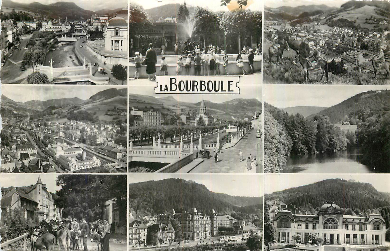 CPA La Bourboule de G a D Les Ponts sur la Dordogne Le Jet d'Eau Vue generale Les Anes Les Ponts et 