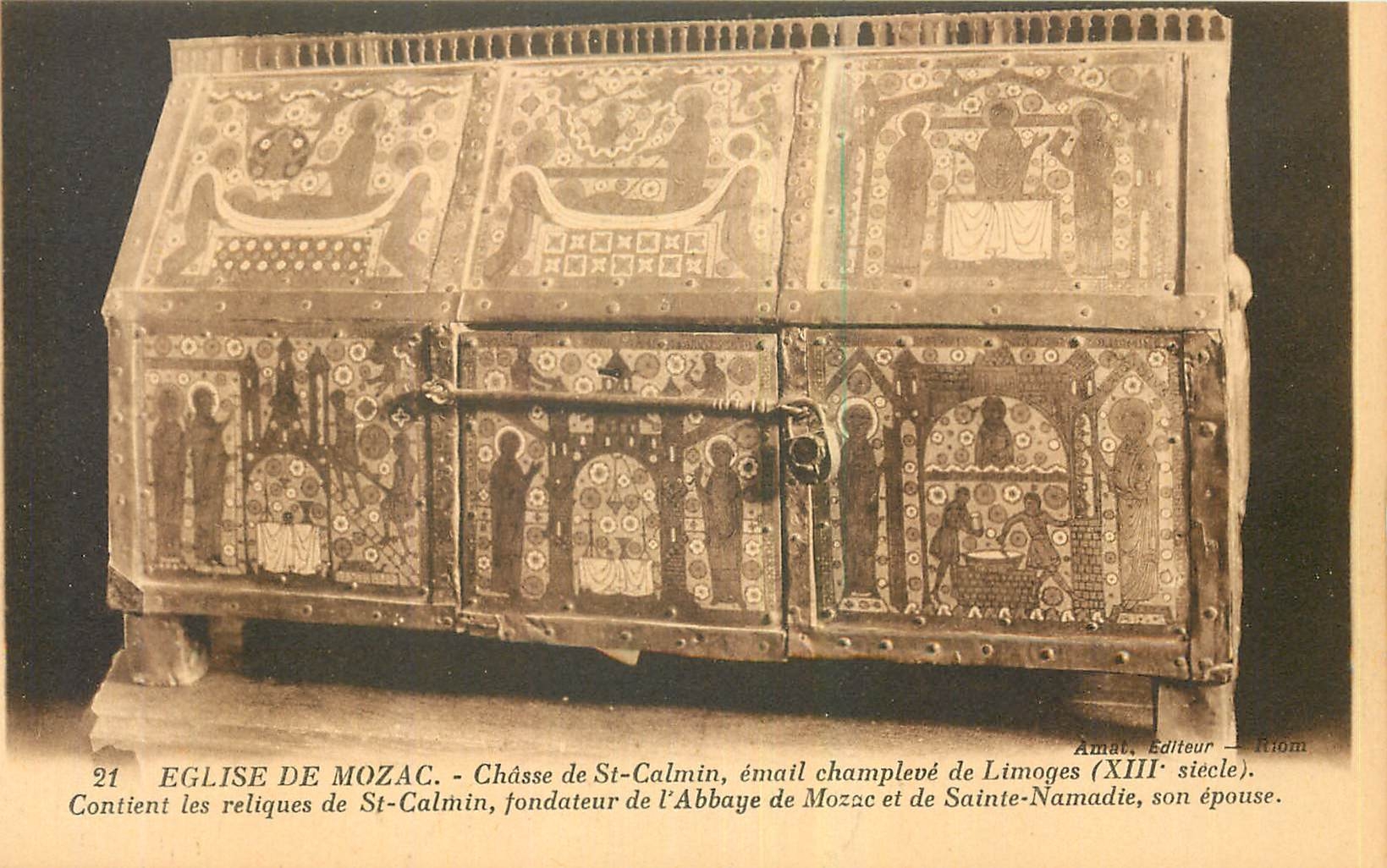 CPA Eglise de Mozac Chasse de St Calmin email champleve de Limoges Contient les reliques de St Calmi