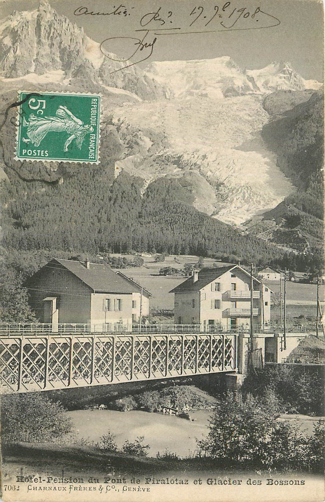 CPA Hotel Pension du Pont de Piralotaz et Glacier des Bossons 