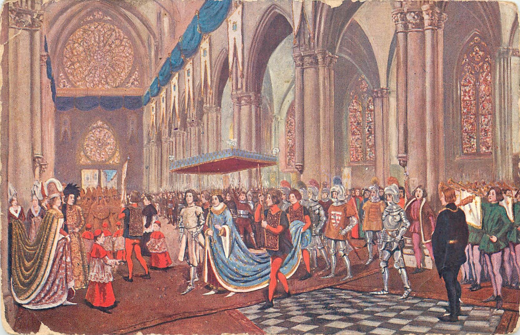 CPA Apres la ceremonie du sacre de Charles VII dans la cathedrale de Reims