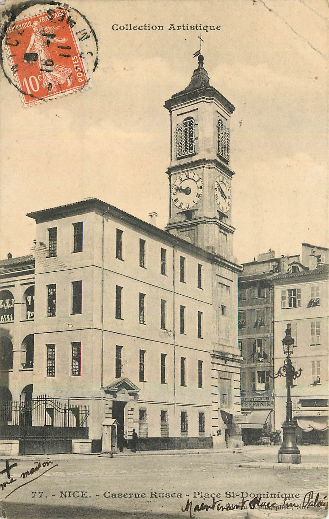 CPA Collection Artistique Nice Caserne Rusca Place St Dominique 