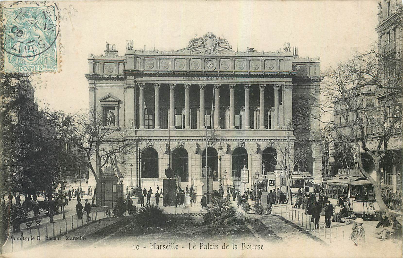 CPA Marseille Le palais de la Bourse Tramway