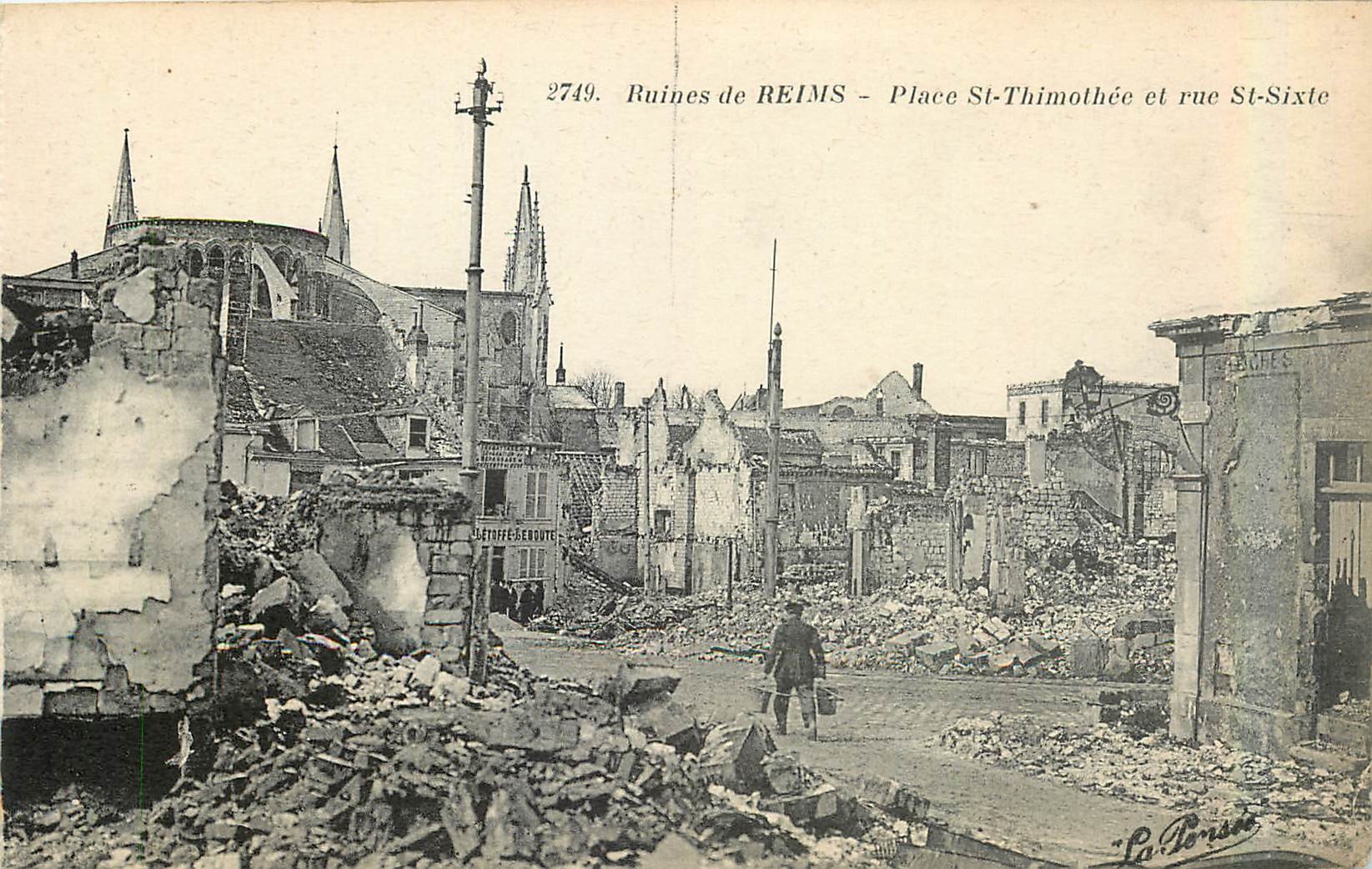 CPA Ruines de Reims Place St Thimothee et rue St Sixte 