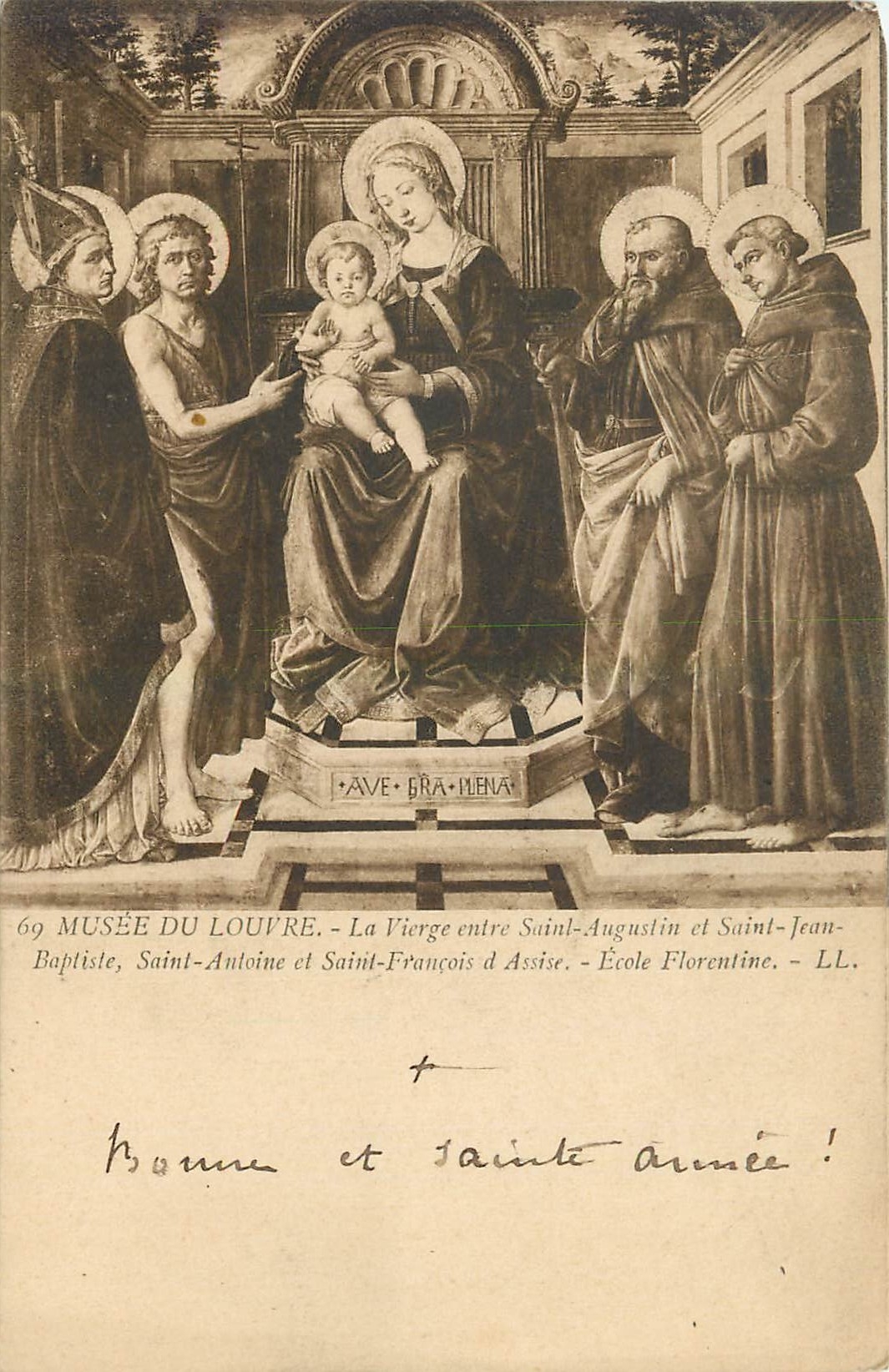 CPA Musee du Louvre la Vierge entre Saint Augustin et Saint Jean Baptiste Saint Antoine et Saint Fra