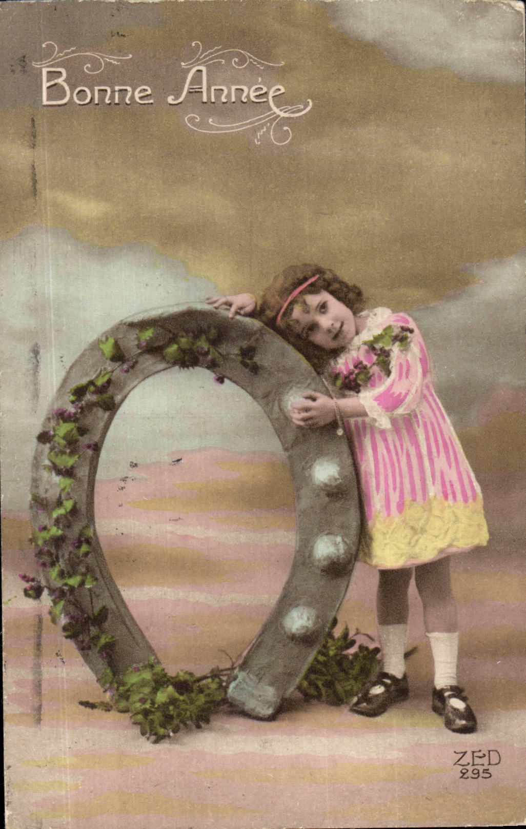 CPA Fantasy Child Happy New Year Horseshoe