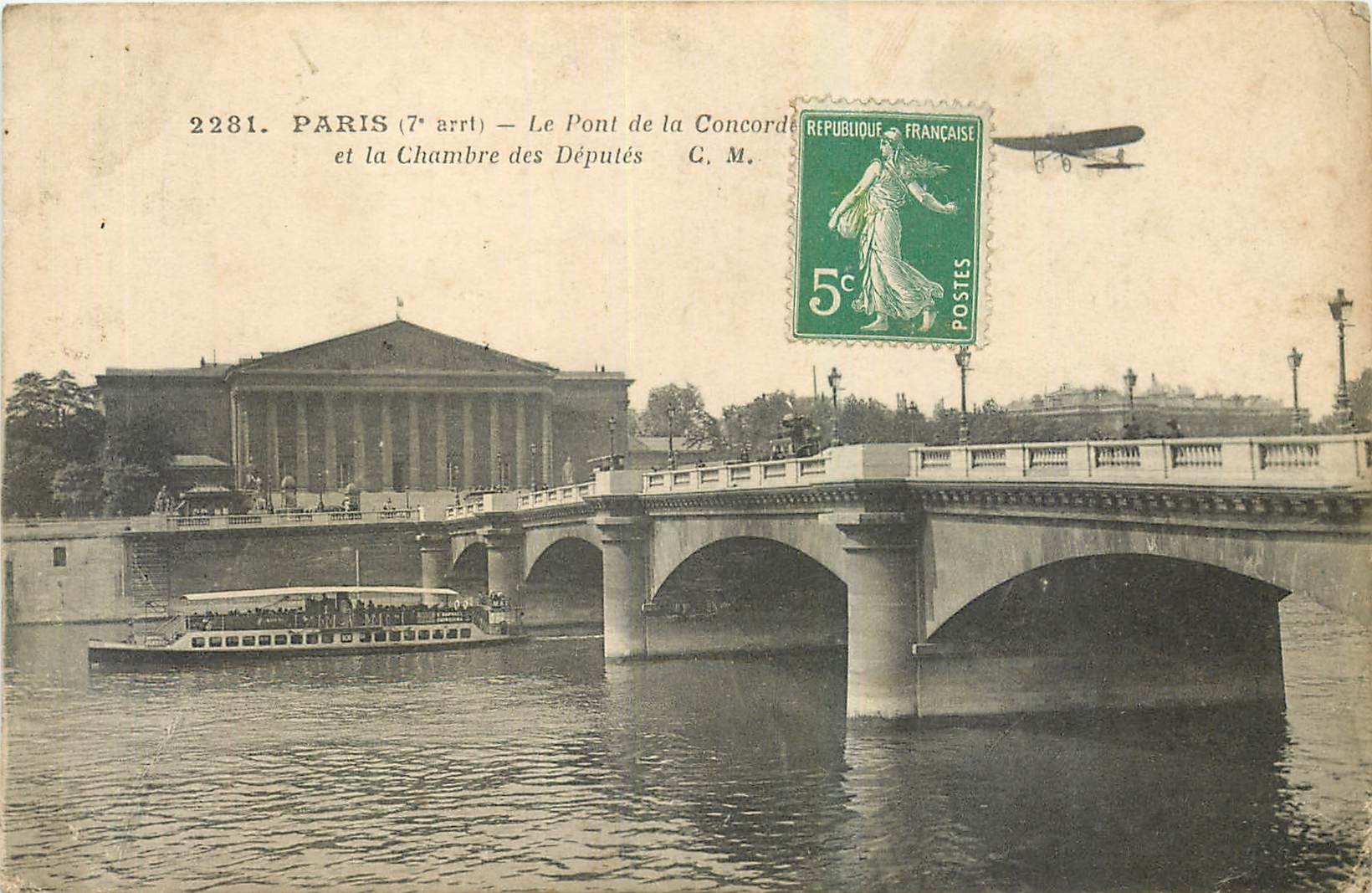 CPA Paris le Pont de la Concorde et la Chambre des Deputes Avion Aviation