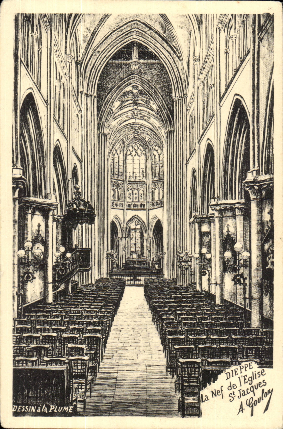 Dieppe cPA der Nave der Kirche Saint Jacques