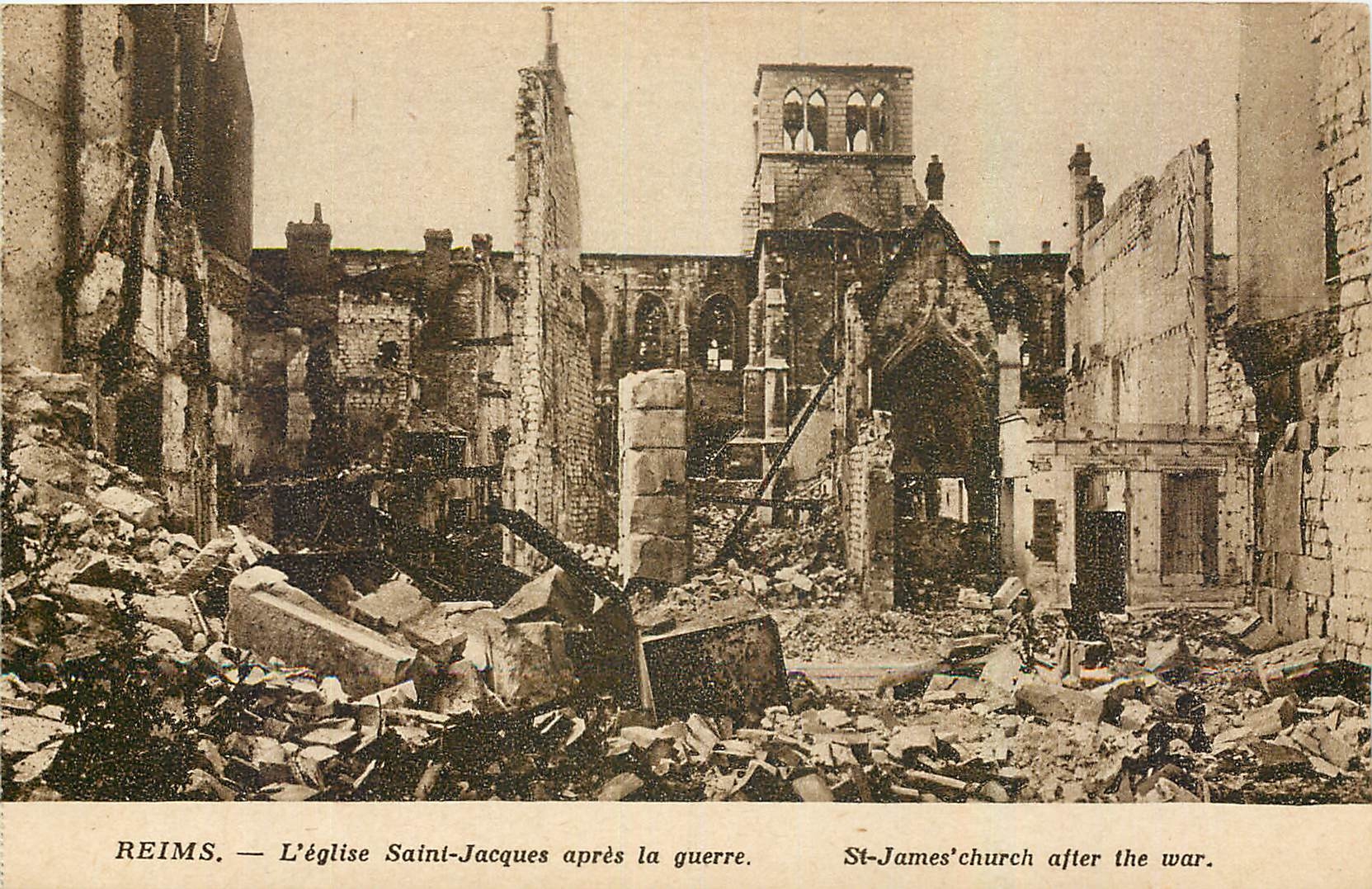 CPA Reims L'Eglise Saint Jacques apres la guerre