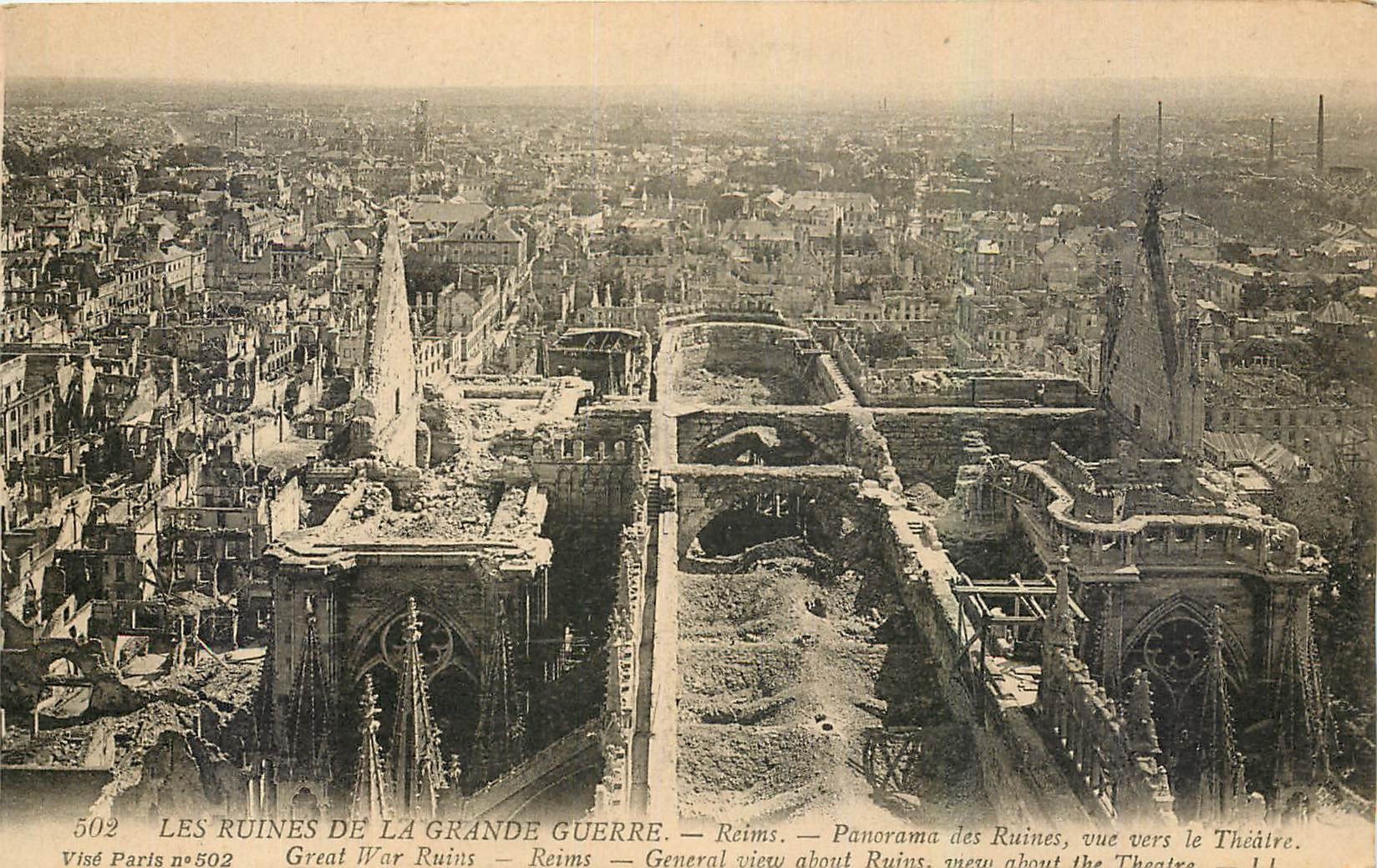 CPA Les Ruines de la Grande Guerre Reims Panorama des Ruines vue vers le Theatre