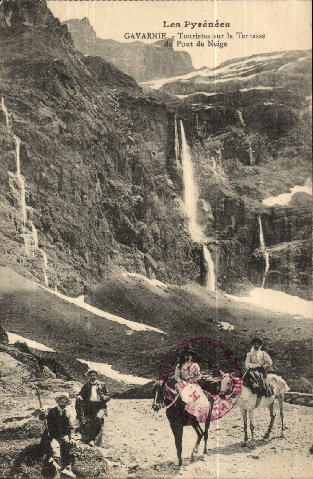 Gavarnie CPA Tourists on the terrace of the bridge of snow (ass donkey)