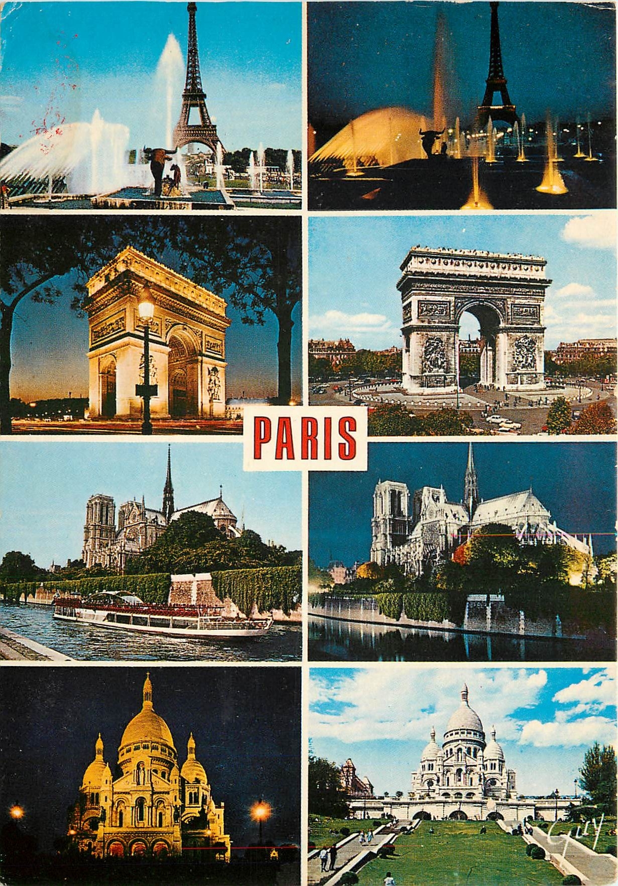 CPM Les Merveilles de Paris La Tour Eiffel L'arc de Triomphe de l'Etoile La Cathedrale Notre Dame La