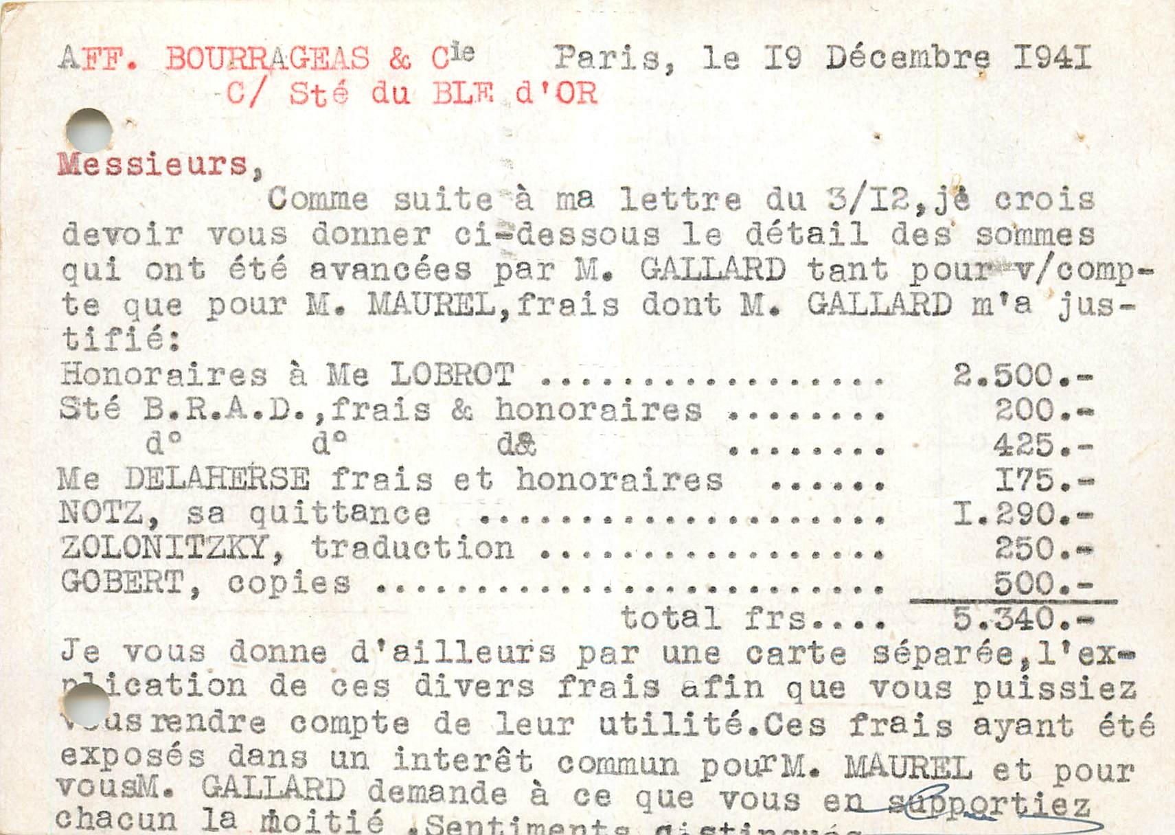 Carte Postale Ste du Ble d'Or Paris Huissier Marseille