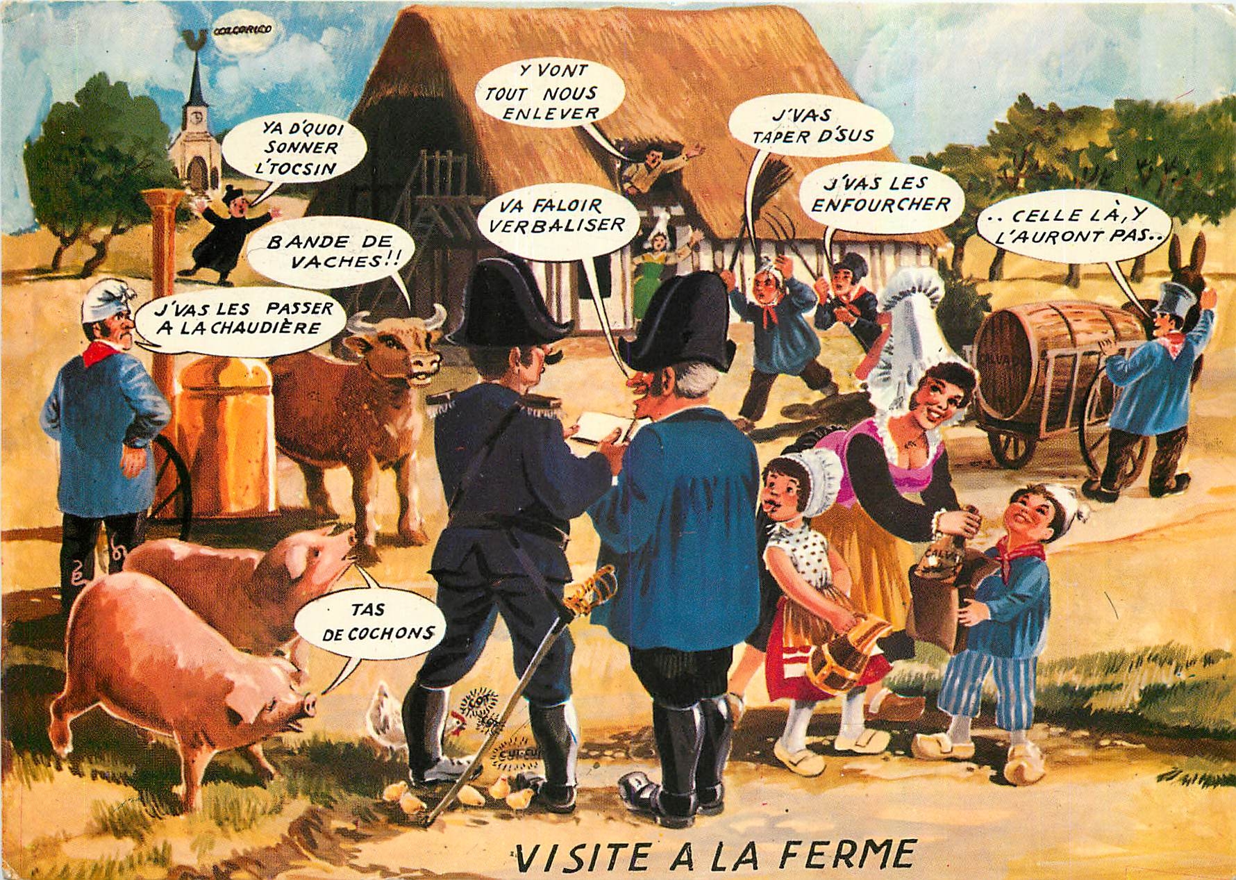 CPM Visite a la Ferme Cochon Porc Vache