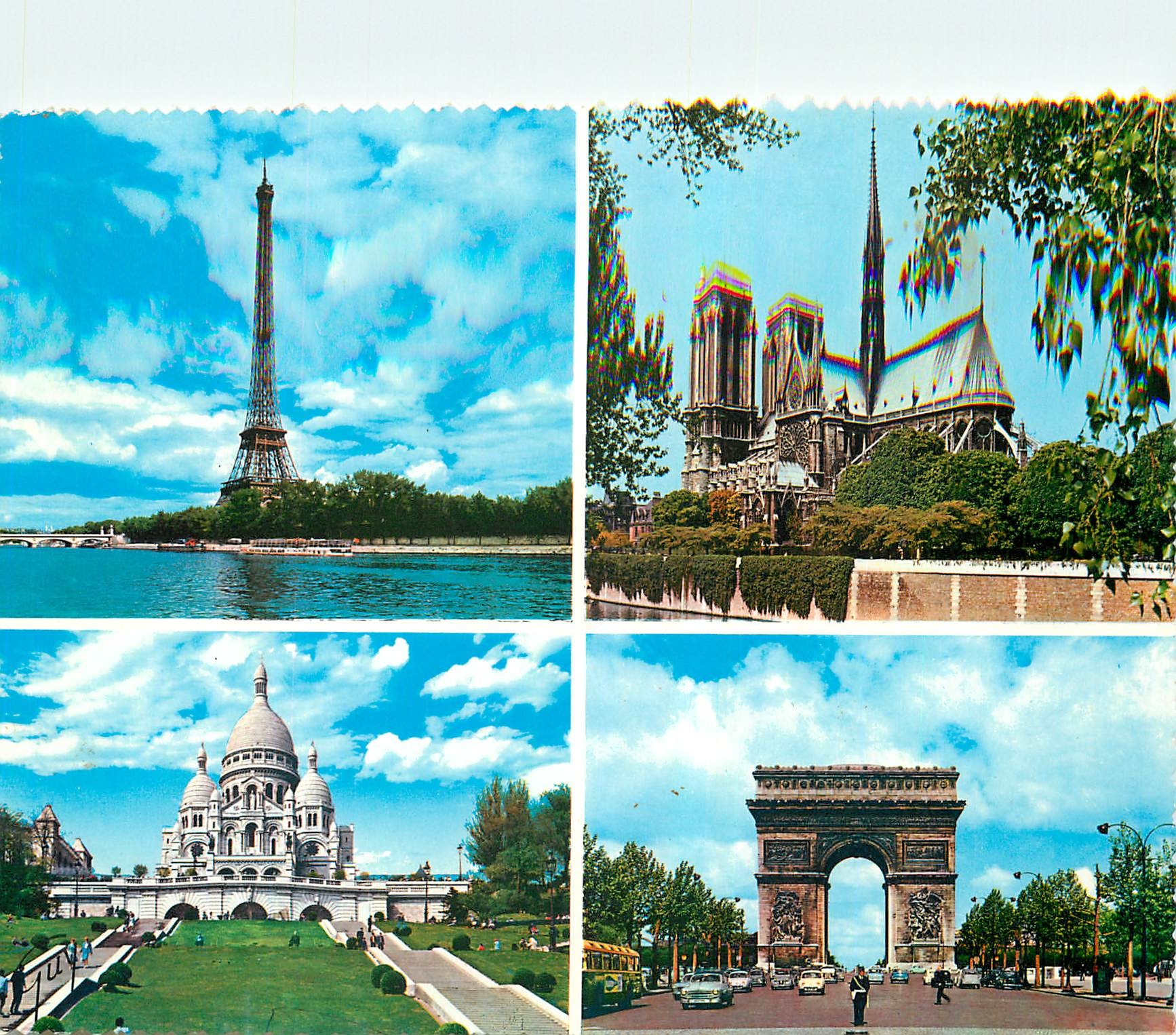 CPM Paris et ses Merveilles Tour Eiffel Cathedrale Notre Dame Basilique du Sacre Coeur