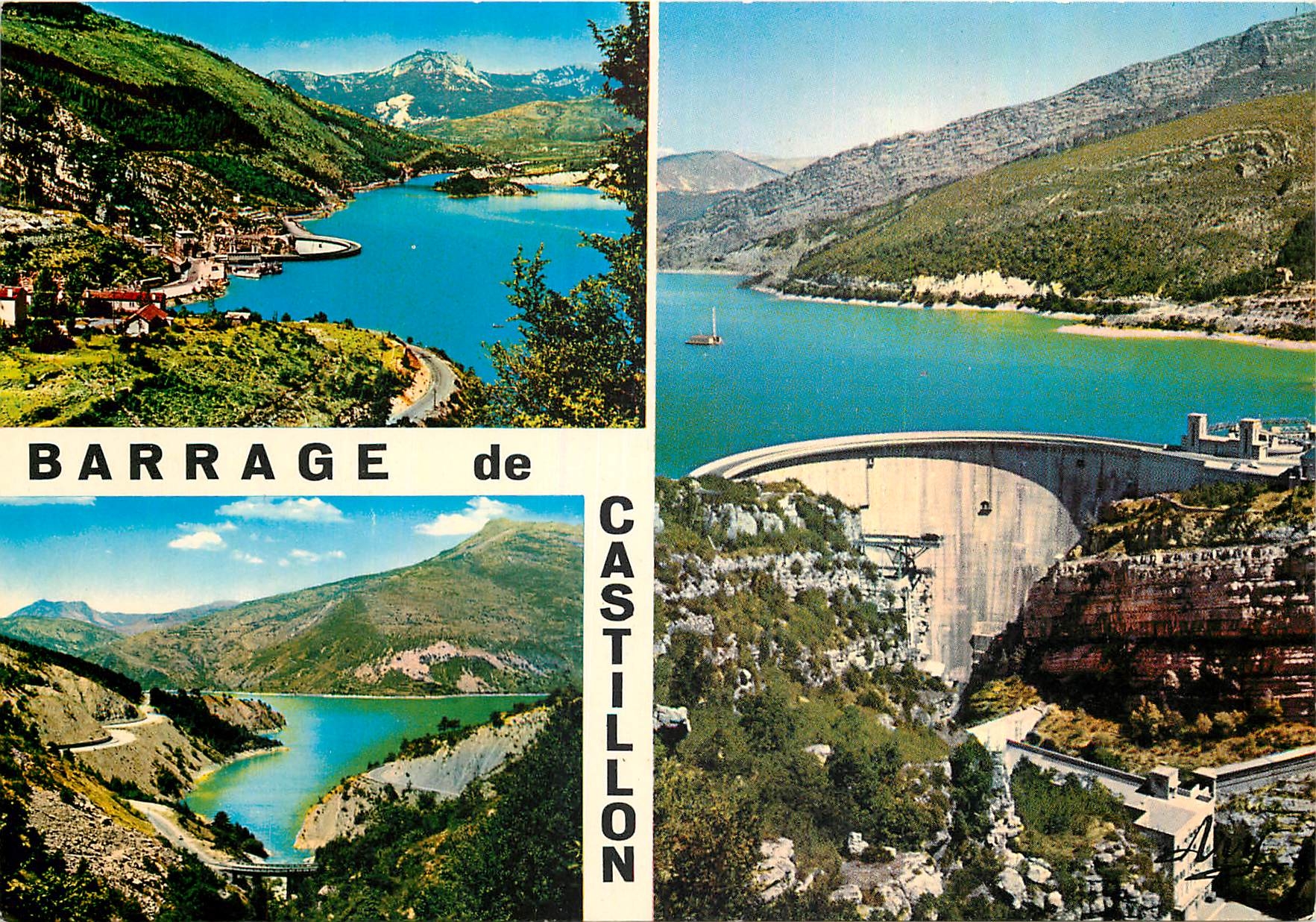 CPM l'Usine et l'Ecluse Le Mur du barrage Le Lac et la route d'Annot