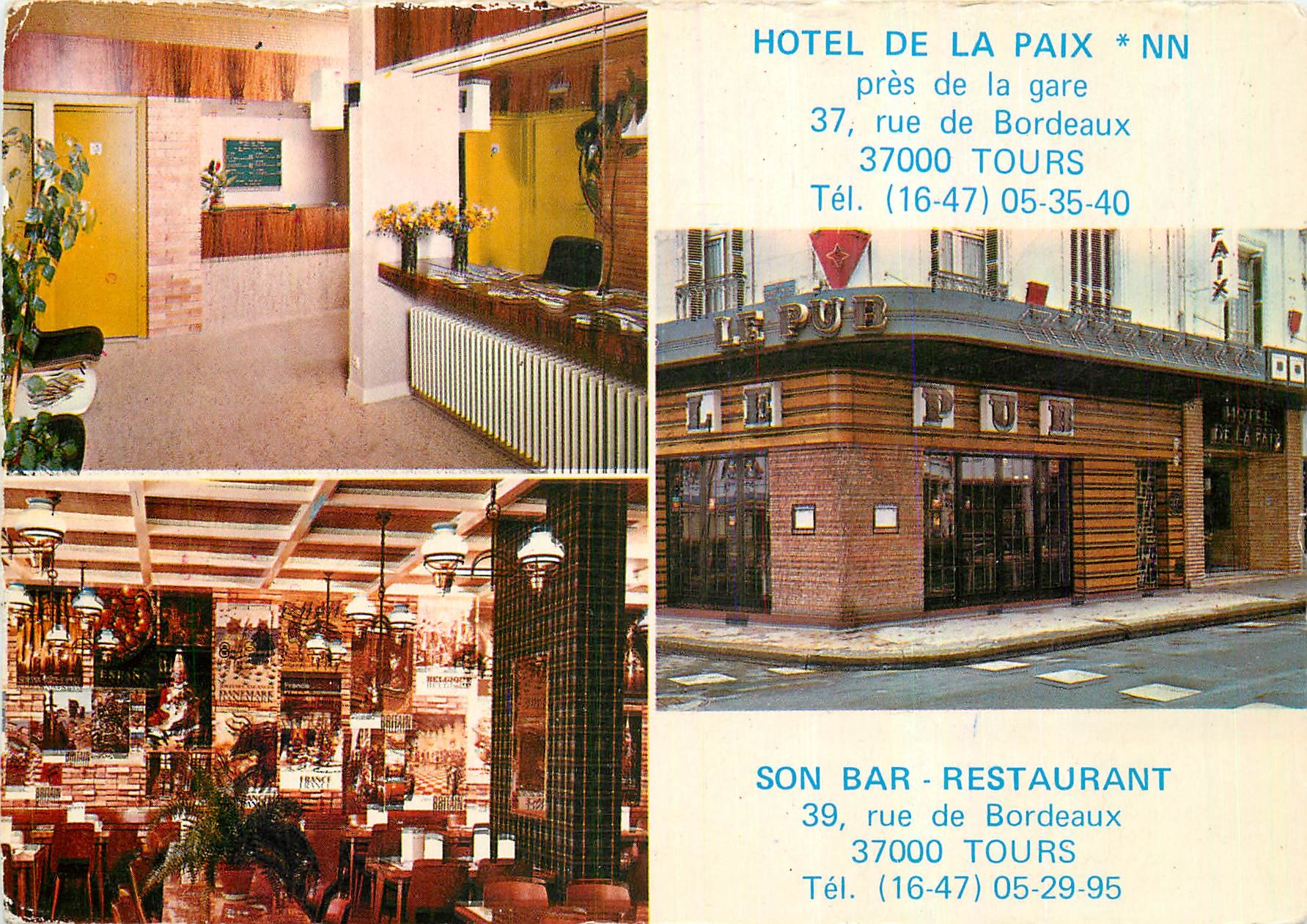 CPM Hotel de la Paix pres de la gare Tours son Bar Restaurant 