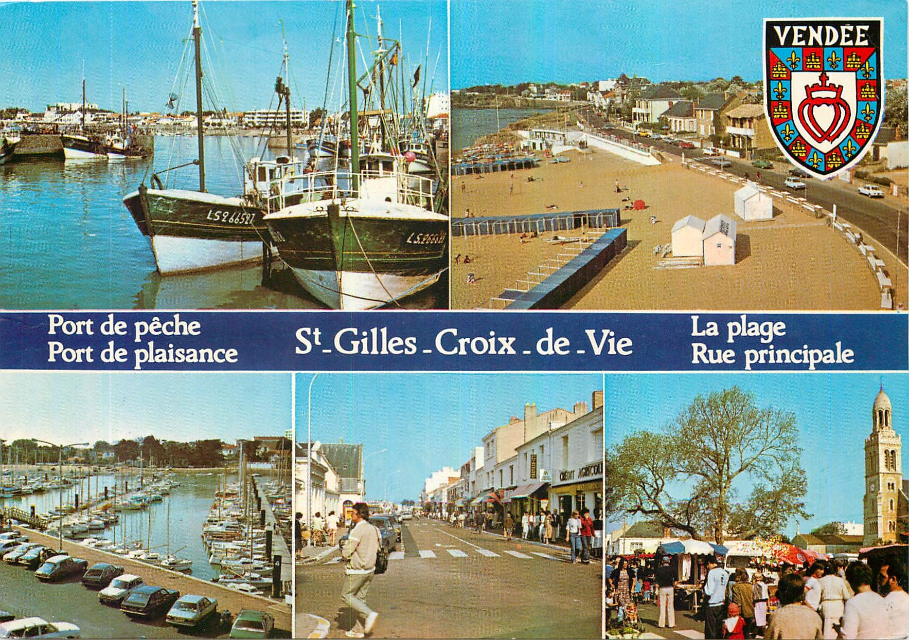 CPM St Gilles Croix de Vie Vendee Port de peche La plage Rue principale