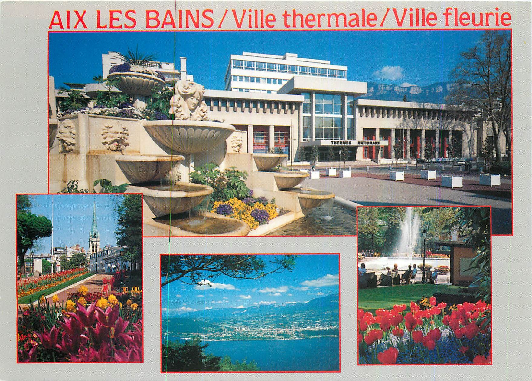 CPM Aix les Bains Savoie France Les Thermes les jardins fleuris Vue generale