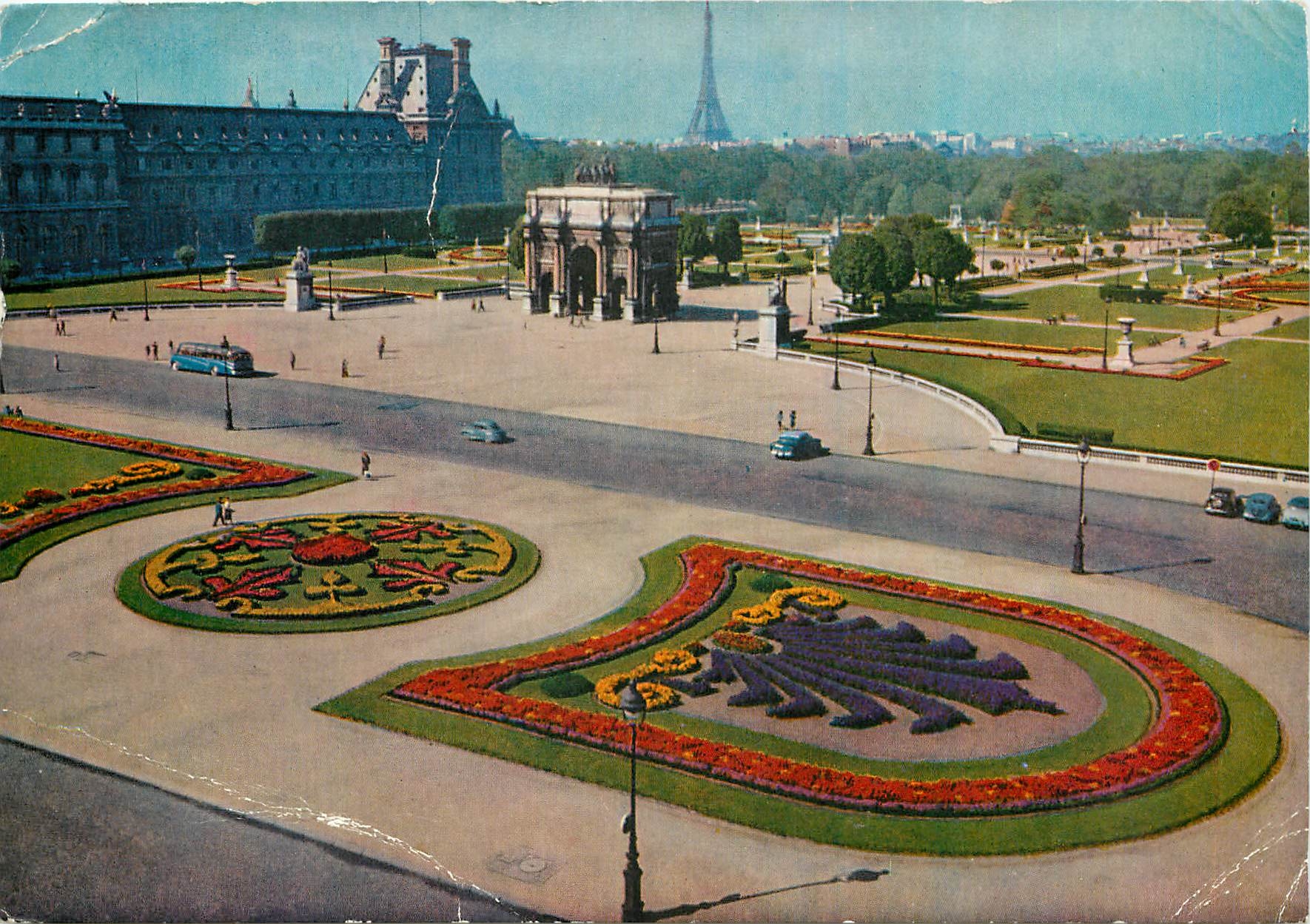 CPM Paris Le Louvre La Grande Galerie l'Arc de Triomphe du Carrousel et le jardin des Tuileries Tour