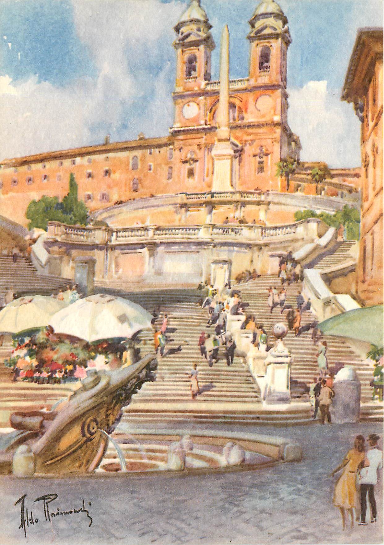 CPM Rome Place d'Espagne et Eglise de la Trinite des Monts