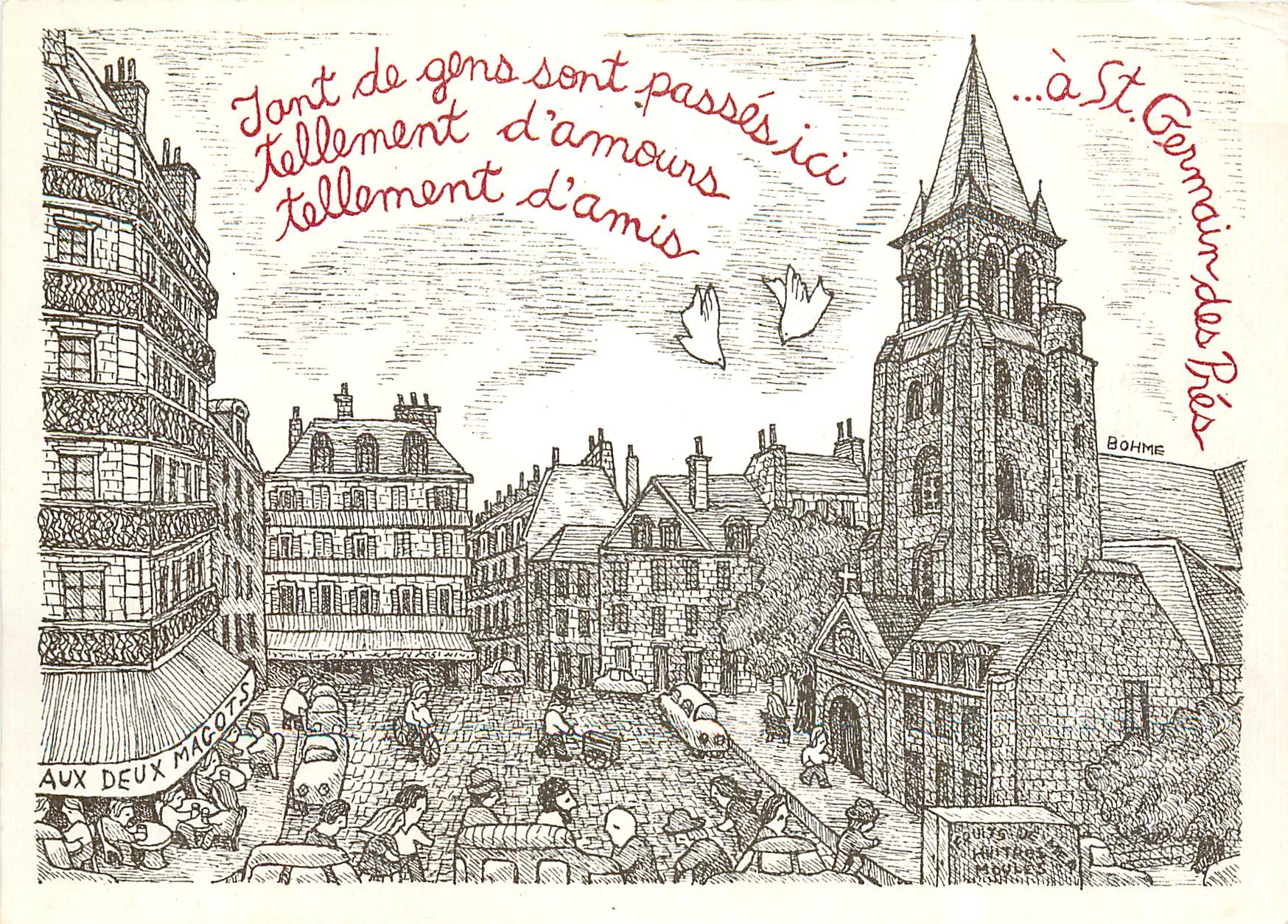 CPM St Germain des Pres Dessin de Lawrence Bohme
