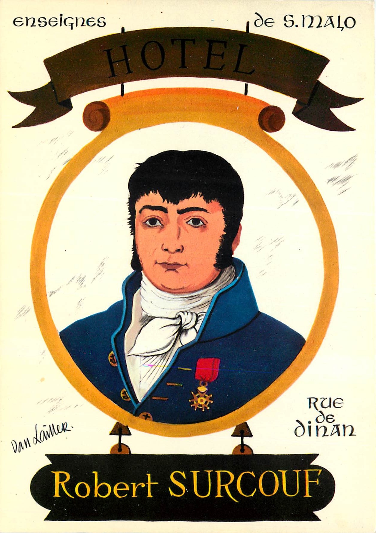 CPM Enseignes de saint Malo de Dan Lailler Robert Surcouf Corsaire et Armateurs Fameux