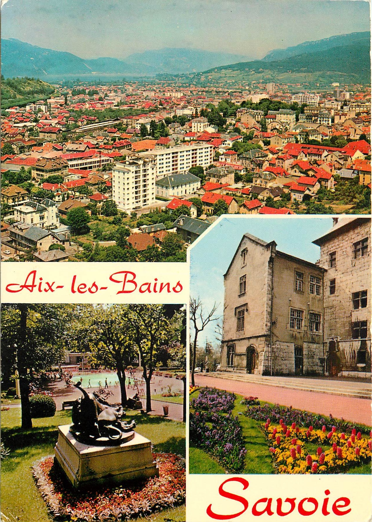 CPM Aix les Bains (Savoie) vue generale avec le lac du Bourget l'Hotel de ville le parc