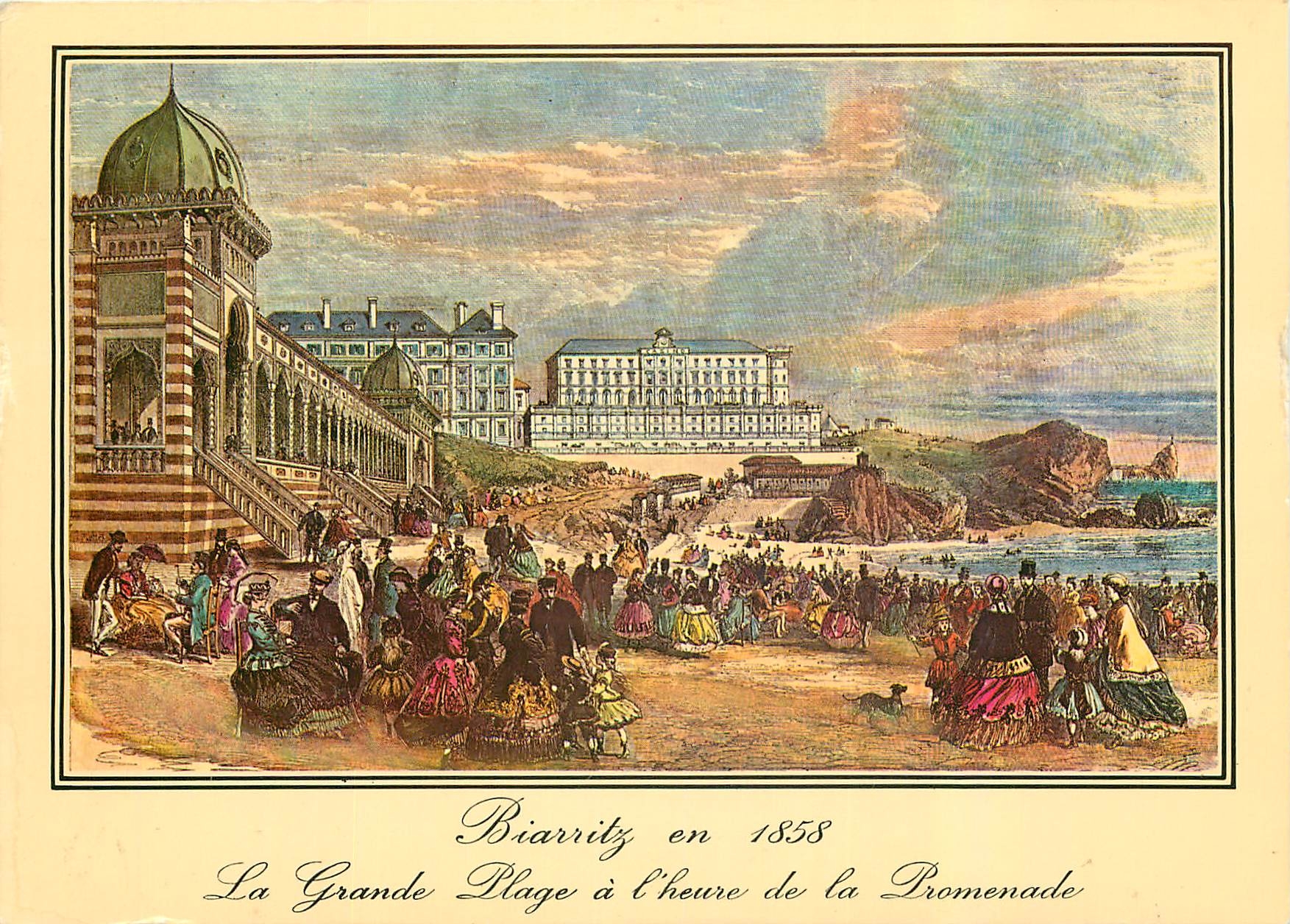 CPM Biarritz en 1858 la grande Plage a l'heure de la promenade