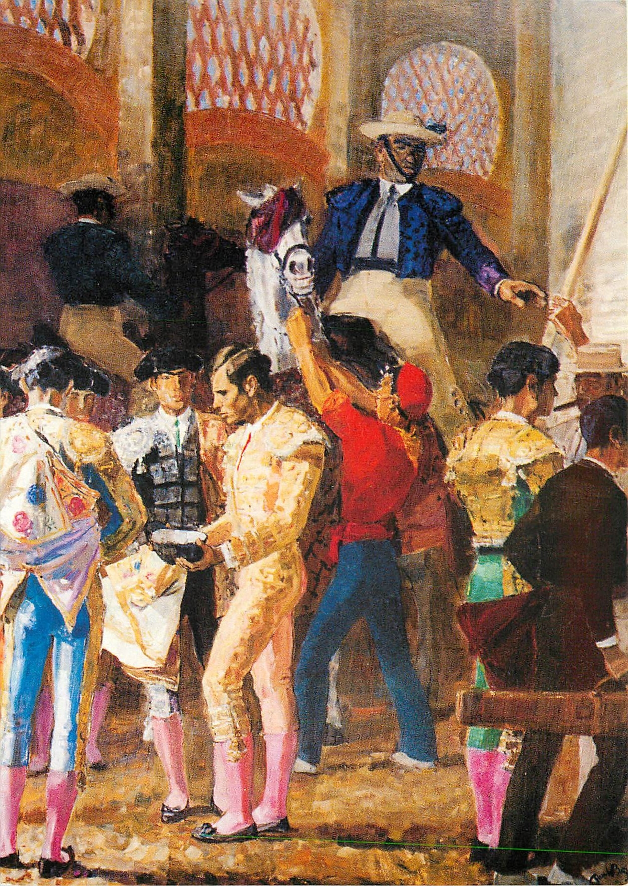 CPM Arenes de Bayonne Avant Paseo Huile sur Panneau de Paul Baze