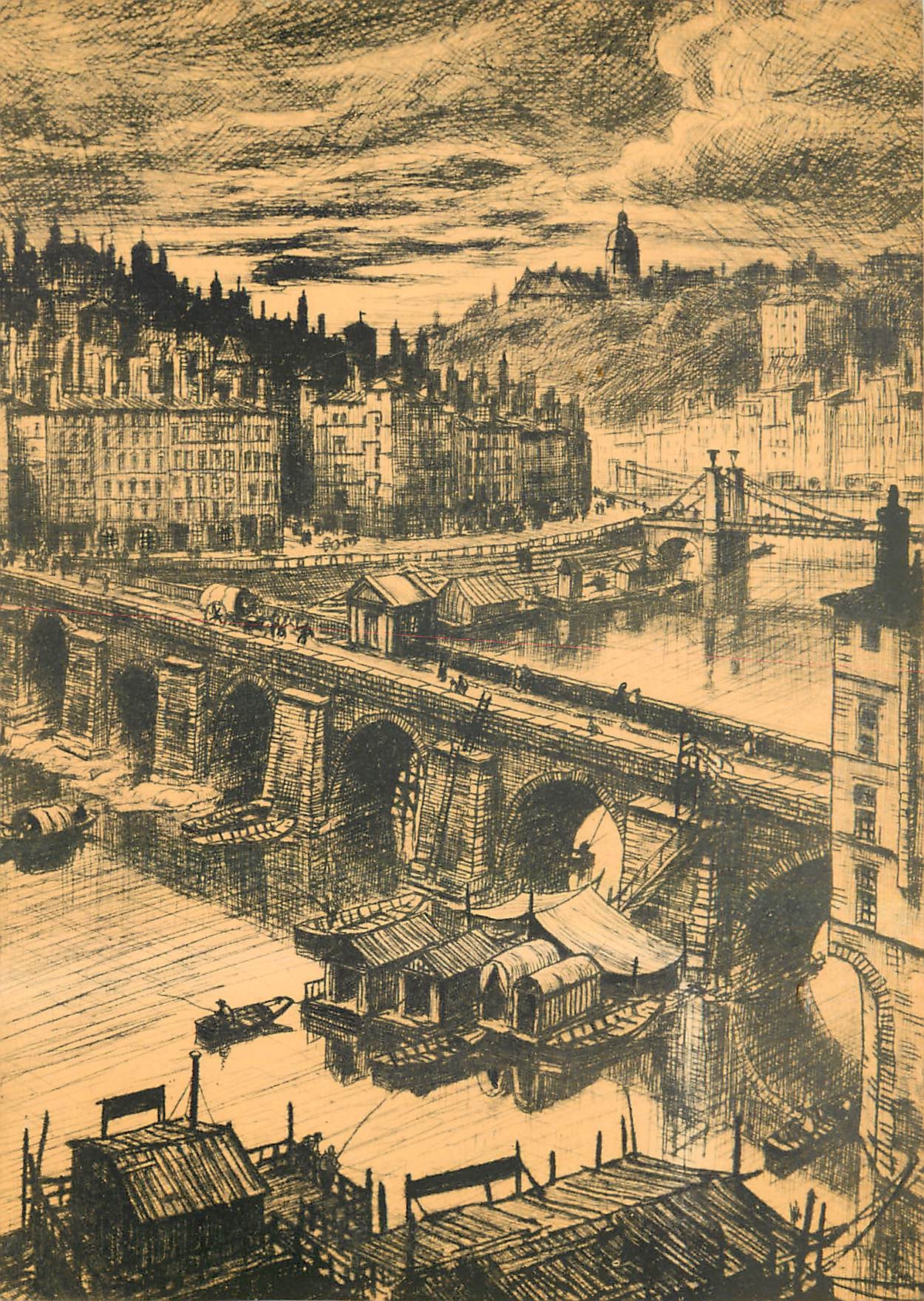 CPM Lyon du passe Le Pont de Saone au debut du 19e s